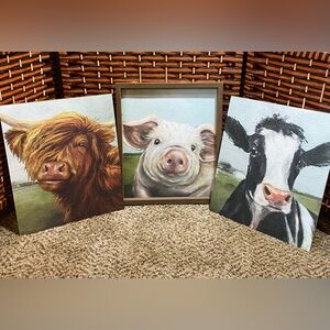 Farmhouse Farm Animal Wall Art Set Cow Pig Highland Cow Country Decor 10x12